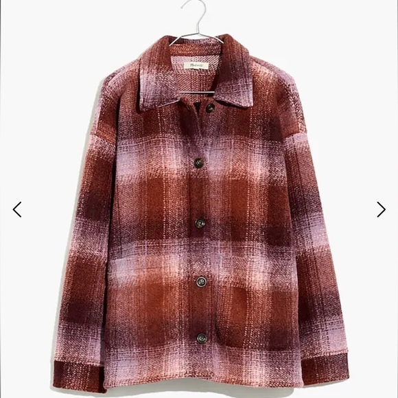 Madewell Brushed Plaid Knit Shirt Jacket Faded Fig Button Pockets Women medium - Picture 3 of 16